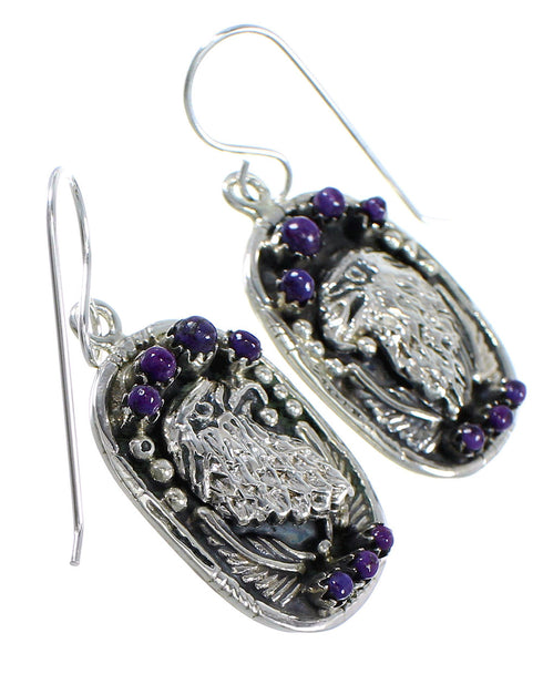 Magenta Turquoise And Sterling Silver Eagle Southwest Hook Dangle Earrings WX67161